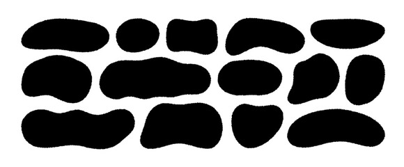 Fototapete - Retro black organic irregular shapes collection. Random abstract figures with rough jagged edges.