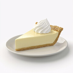 Sticker - Slice of custard pie with graham cracker crust and whipped topping on a white plate, isolated on white.