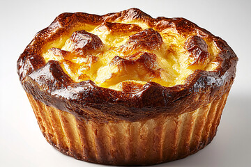 Flaky, golden-brown crust encases a creamy, pale-yellow filling in this round, individual-sized baked dessert.