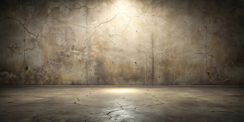 Poster - Empty Room with Cracked Concrete Wall and Floor, Lit by a Single Light Source