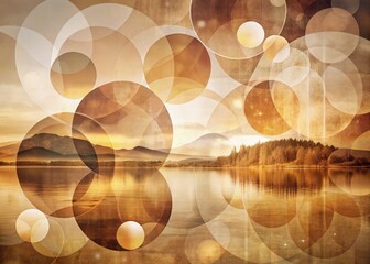 Wall Mural - Abstract Geometric Double Exposure: Warm Neutral Tones, Soft Circles & Vertical Shapes