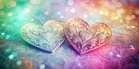 Wall Mural - Pastel Parchment with Etched Hearts & Floral Motifs - Bokeh Background Stock Photo