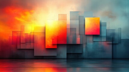 Wall Mural - Abstract fiery sunset geometric art design