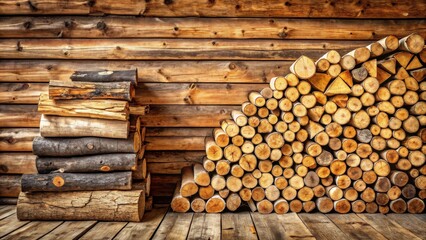 Aufkleber - Rustic Wooden Wall with Stacked Logs for Cozy Autumn or Winter Fireplace
