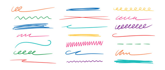 Poster - Vector set of hand-drawn doodle brush elements. Colored line sketches, underlines, marker strokes and emphasis for design.