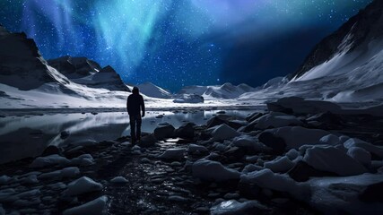Wall Mural - antarctica aurora cosmic display time lapse man generative ai