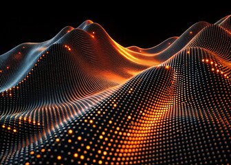 Wall Mural - Abstract Mountain Wave Pattern: Orange Dots and Lines on Black, 3D Render