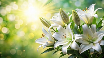 Wall Mural - Pure Renewal: Elegant White Lily and Greenery Bouquet Stock Photo