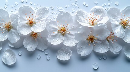 Sticker - Delicate white cherry blossoms with water droplets