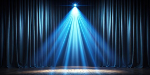 Poster - Dark Blue Stage Curtains with Bright Spotlight Illumination