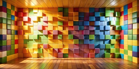 Poster - Brightly colored cubic blocks adorn a room's walls, creating a vibrant and playful atmosphere