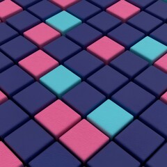 Canvas Print - Abstract Geometric Pattern of Pink Blue and Purple Cubes