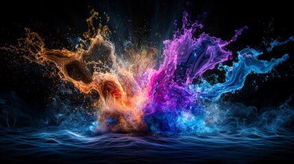 Poster - Dynamic sound waves visualization abstract art scene colorful digital creation dark environment vivid conceptual view