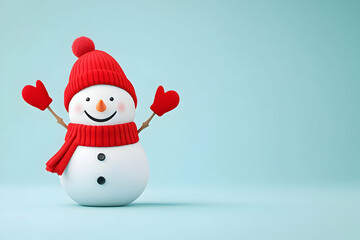 Wall Mural - Cheerful snowman with hat and scarf for Christmas. Winter, snow, backdrop for seasonal use