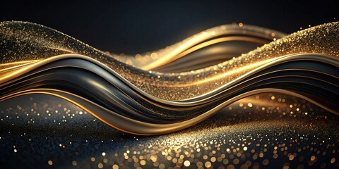 Aufkleber - Abstract Gold and Black Swirling Glitter Waves Background