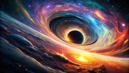 Wall Mural - Abstract Space-Time Curvature: Flight into a Black Hole - Aerial Perspective