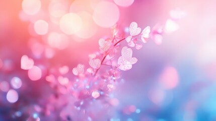Poster - Pastel Pink and Blue Flower Blossom Macro Photography