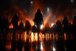 © RISHAD - Silhouetted crowd with woman in illuminated scene at sunset