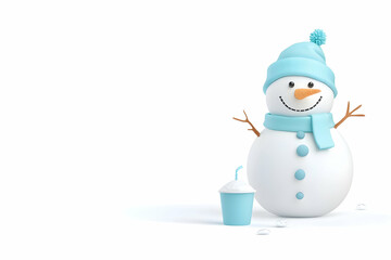 Wall Mural - Cute snowman with hat and scarf isolated on white background, perfect for holiday greeting cards