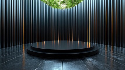 Wall Mural - Empty black podium, modern, nature, interior