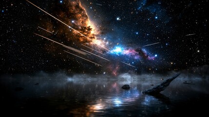 Fototapete - Celestial wonders captivating digital art of shooting stars and meteors illuminating the night sky