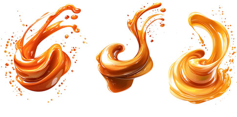 Wall Mural - Set of Liquid caramel splash isolated on white background, vector illustration style design