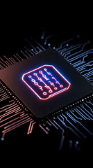 Canvas Print - Glowing microchip on a circuit board representing advanced technology, innovation, and future trends