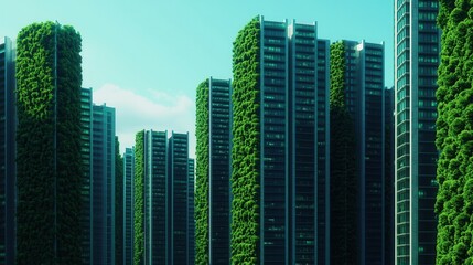 Wall Mural - Urban Landscape with Vertical Gardens on Modern Skyscrapers