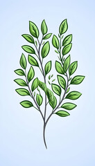 Wall Mural - Green leafy sprig on light blue background. Ideal design element for eco-themed projects