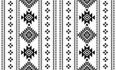 Wall Mural - Southwest Aztec geometric Native American Mexican Navajo tribal ethnic boho indian texture ornament seamless pattern fabric black and white design vector for woven textile printing blanket rug carpet 