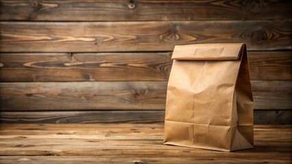 Poster - Brown Paper Lunch Bag on Rustic Wooden Table