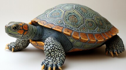 Intricate Painted Turtle Sculpture