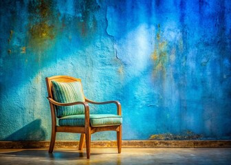 Wall Mural - Serene Blue Stucco Chair: Double Exposure Stock Photo