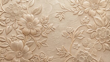 Aufkleber - Elegant Embossed Floral Pattern on Beige Textured Background