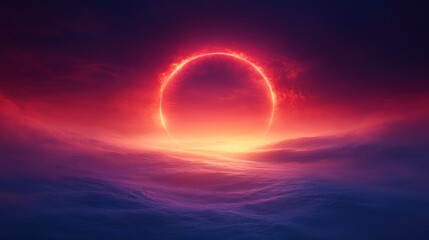 Wall Mural - Fiery Ring of Light Eclipse Over Cloudscape