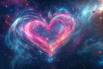 Poster - Cosmic Heart Nebula: Pink and Blue Galactic Heart Sparkle