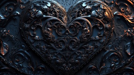 Wall Mural - Dark Ornate Metal Heart Design Abstract Background