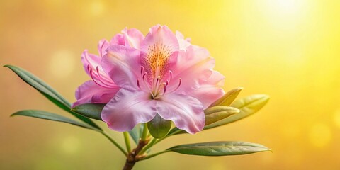 Wall Mural - Soft Pink Rhododendron Blossom, Pastel Yellow Background - Low Light Floral Photography