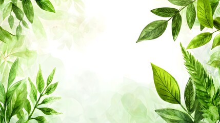 Wall Mural - Green Leafy Background with Watercolor Effect for Nature Themes