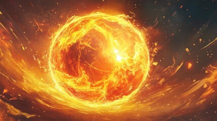 Wall Mural - Fiery sphere blazing in cosmic space.