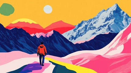 Wall Mural - Minimal and abstract mountain landscapes in a bold illustration style