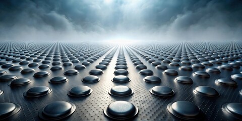 Aufkleber - Futuristic metallic surface with repeating dome pattern receding into a bright, hazy horizon