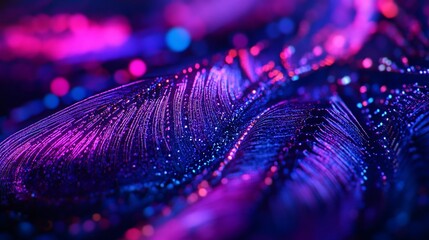 Wall Mural - abstract vibrant purple and blue glowing lines and particles.