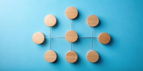 Poster - Interconnected Wooden Discs Forming a Network Structure on a Light Blue Background