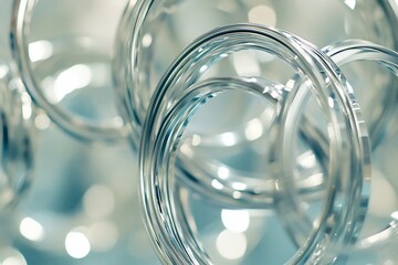 Poster - Abstract close-up of intertwined metallic rings, showcasing reflective surfaces and blurred background.