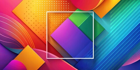 Leinwandbilder - Vibrant Abstract Geometric Design with Overlapping Shapes and a Central Frame for Text or Image Placement