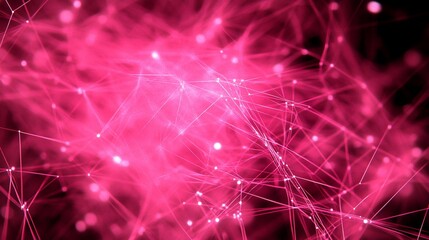 Poster - abstract pink network connection background with glowing nodes and lines.