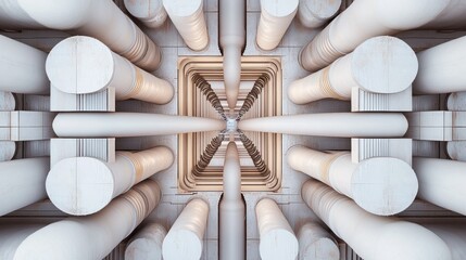 Wall Mural - Abstract Architectural Columns: A Symmetrical Perspective of White Pillars and Geometric Design