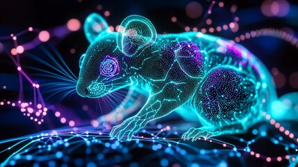 Wall Mural - glowing digital mouse model on a network.