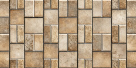Aufkleber - Textured Beige and Brown Rectangular Stone Tile Wall Pattern